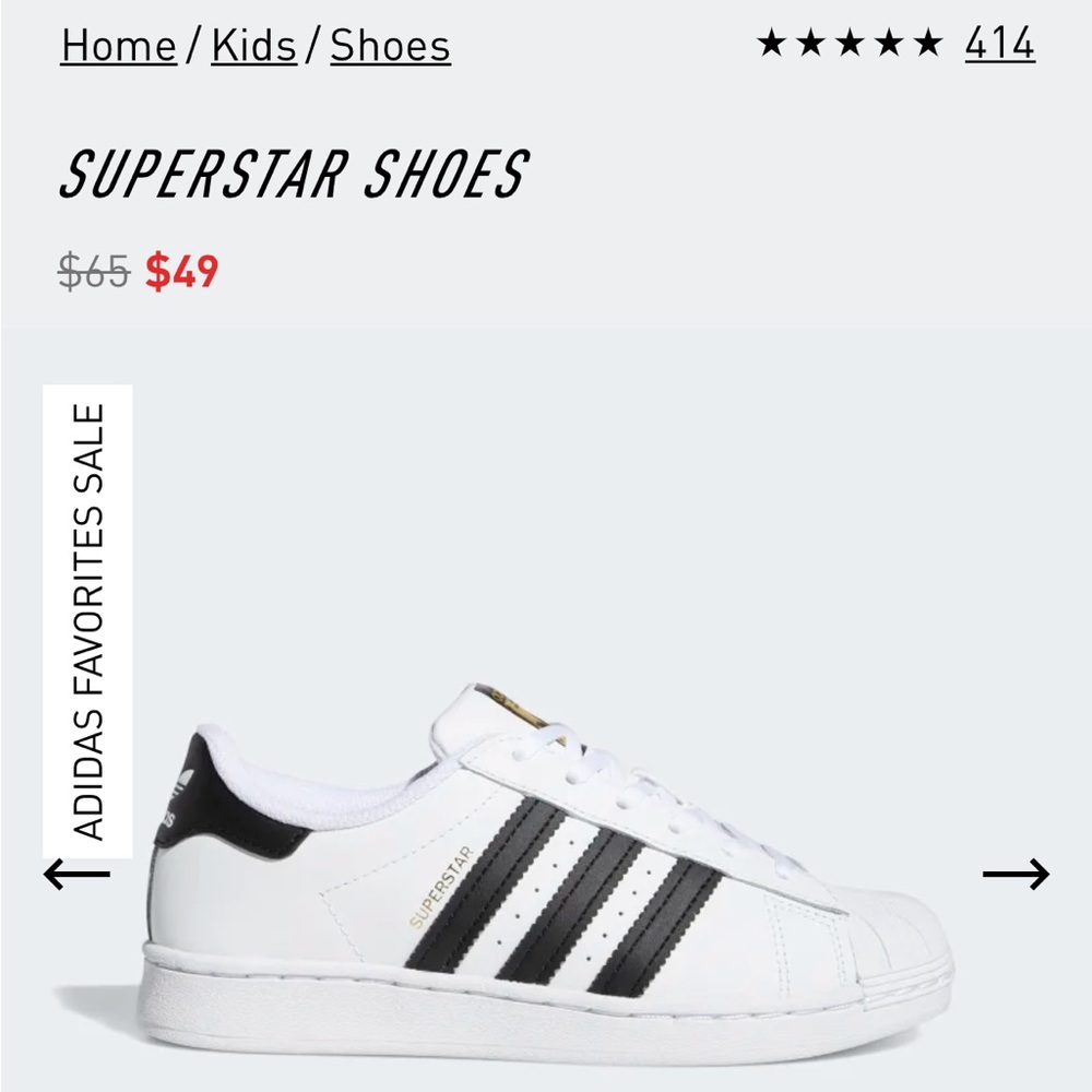 Kids Adidas Superstar Sneakers, US Size 2, Excellent Condition!!